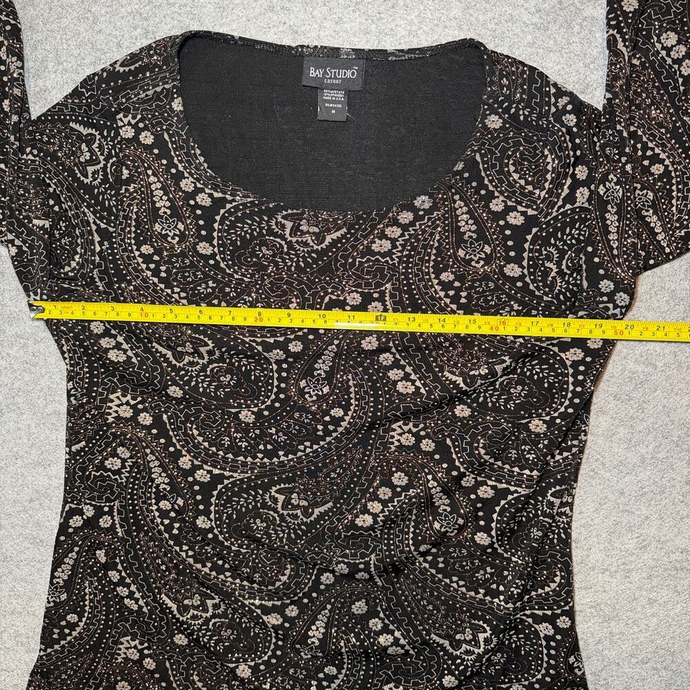 BAY STUDIO Half Sleeve Top M Black Beige Paisley Glitter - Picture 4 of 5